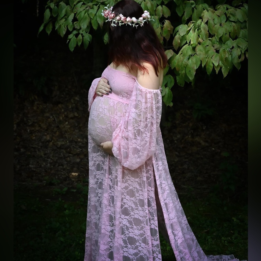 Pink Lace Off Shoulder Maternity Photoshoot Gown/Dress